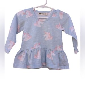 monica & andy/ girl's long-sleeved unicorn organic cotton shirt size 18-24 month